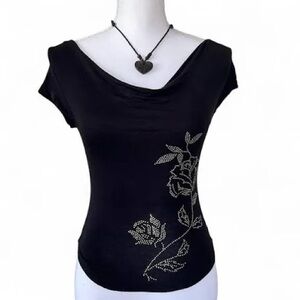 Cider White and Black Fitted Embellished Blouse